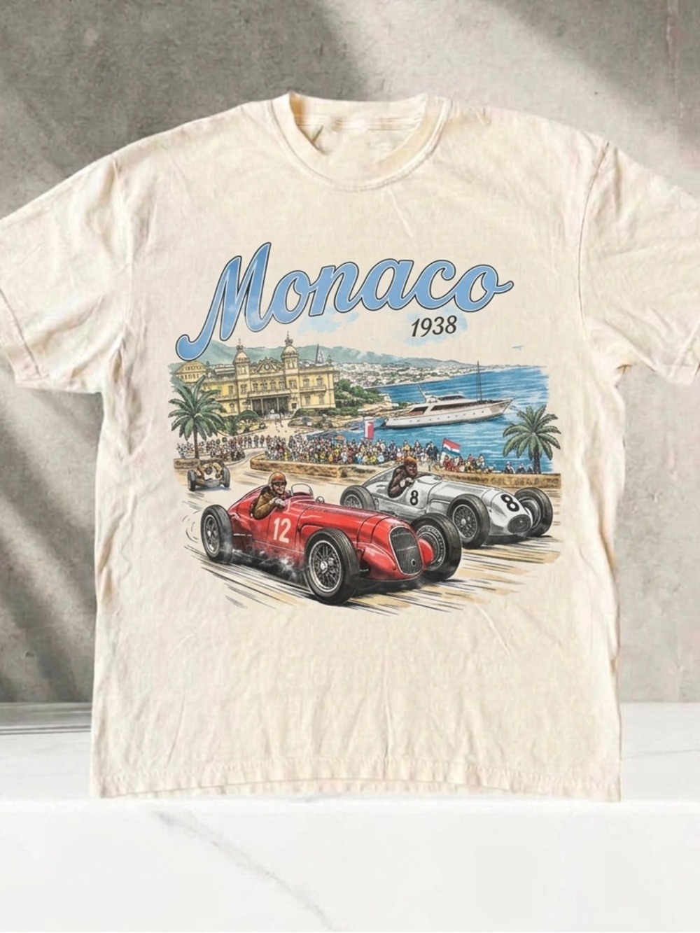 Monaco 1938 Racing Shirt, Classic Car Graphic Tee - Unisex White